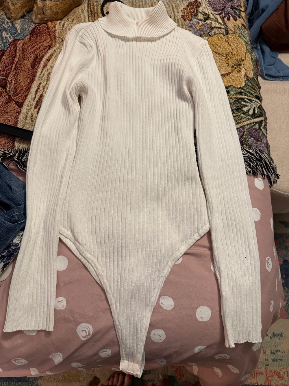 Love Tree White Ribbed Turtleneck Long-Sleeve Bodysuit